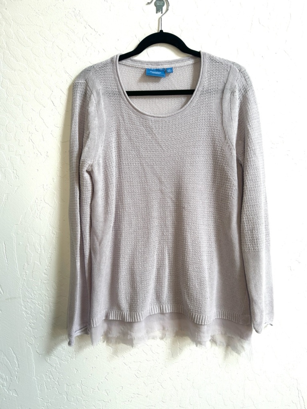 Periwinkle Scoop Neck Knit Sweater with Sheer Hem XL
